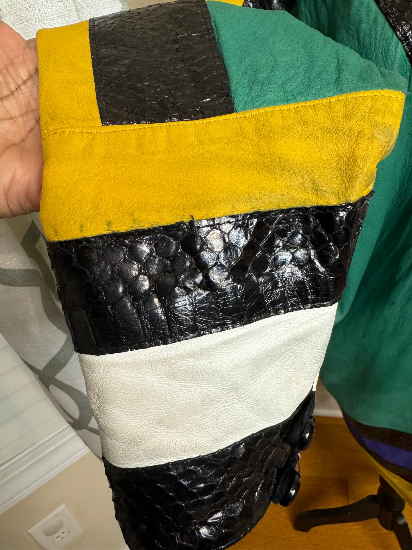 EREZ Colorblock Leather, Suede, and Snakeskin Trimmed Dress