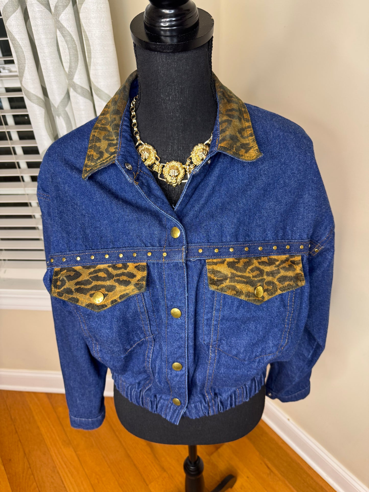 Margaret Godfrey Vtg Denim Jacket with Leopard Print Trim