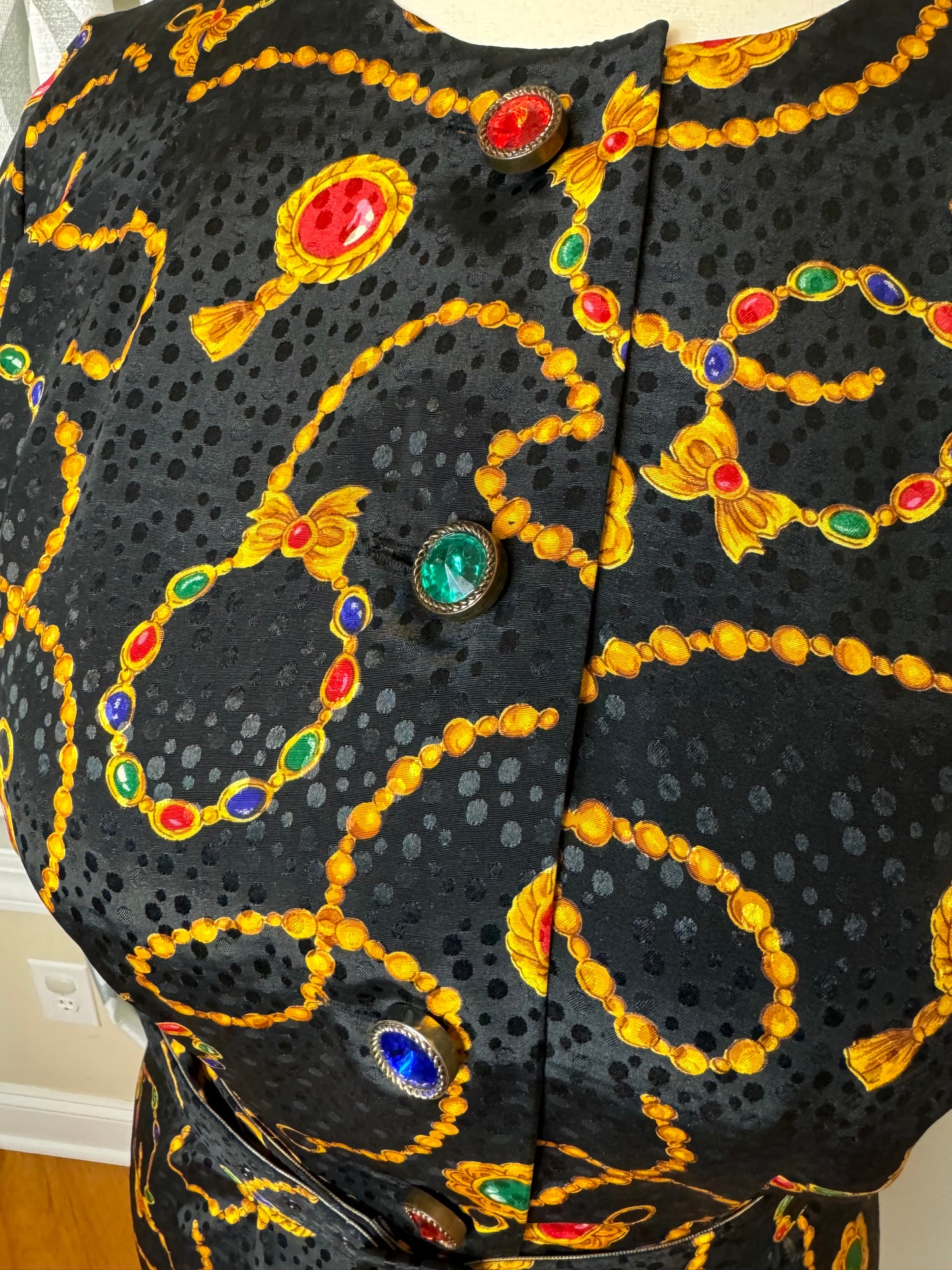 Vintage Leslie Faye Jeweled Button Dress with Matching Belt