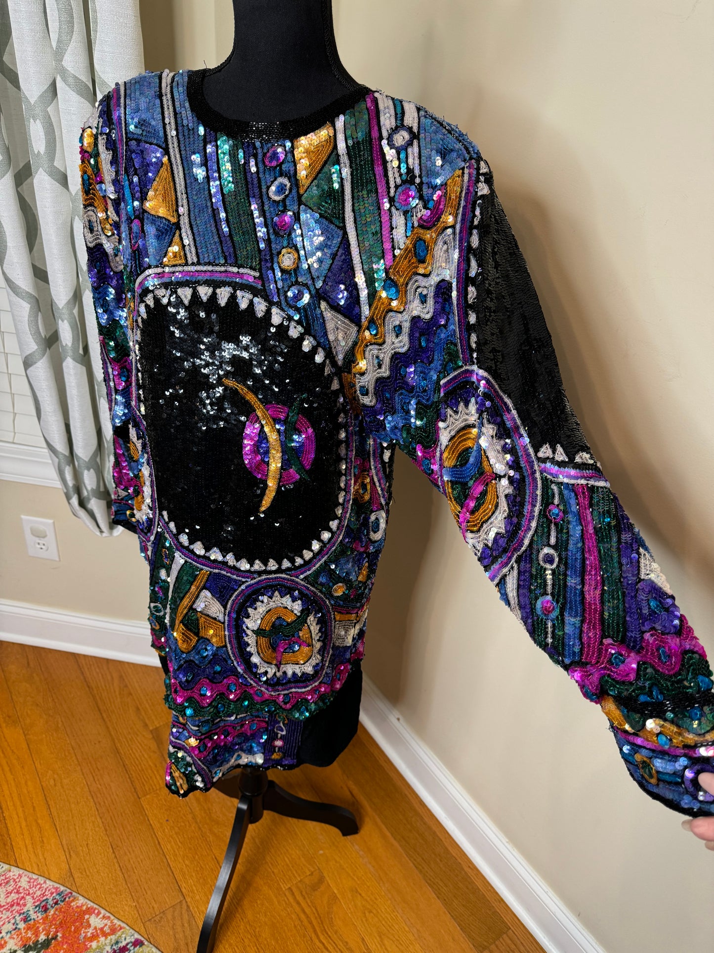 Judith Ann Creations 1980s Sequin Geometric Dress