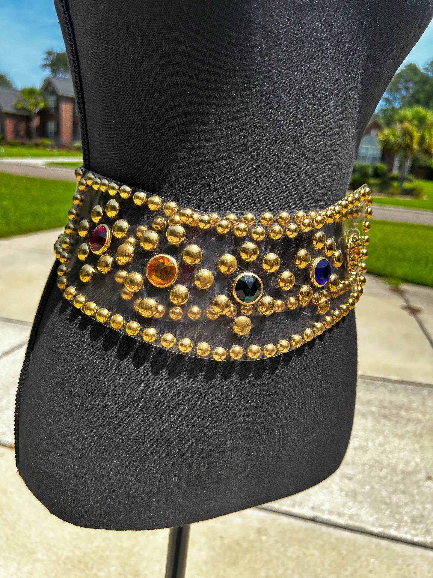 Bejeweled Clear Plastic Belt with Gold Studs