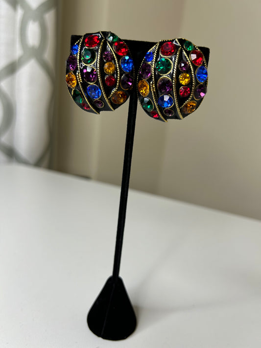 Black Multicolored Stone Clip-on Earrings
