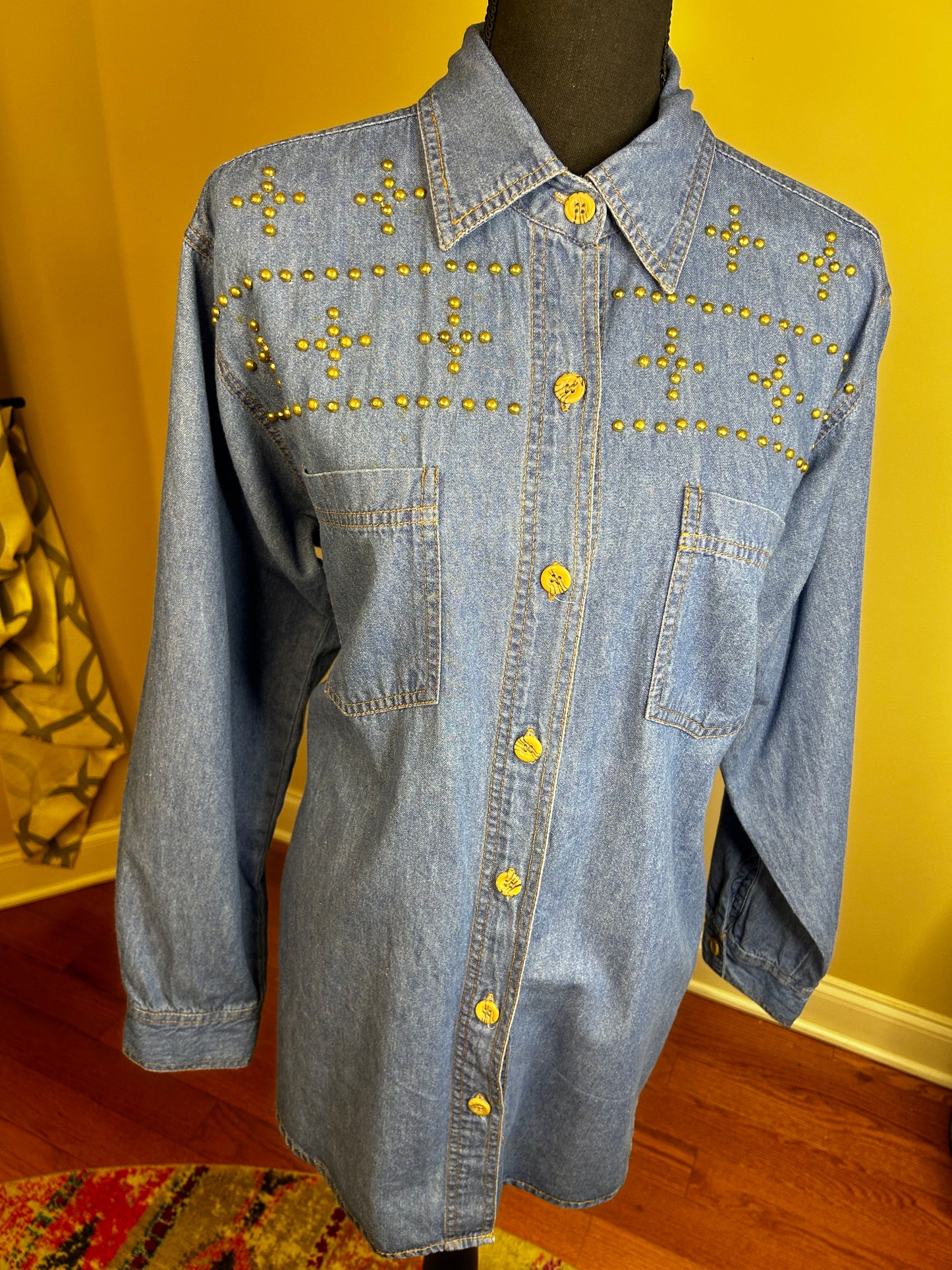 Vintage Gold Studded Denim Shirt