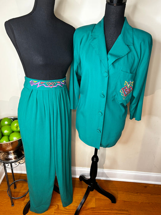 Peter Popovitch 2-Piece Embroidered Pant Set