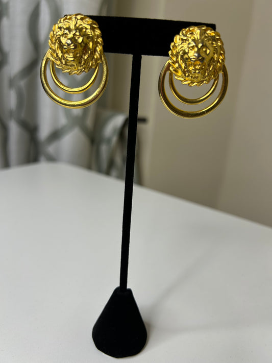 80s Lionhead Doorknocker Pierced Earrings