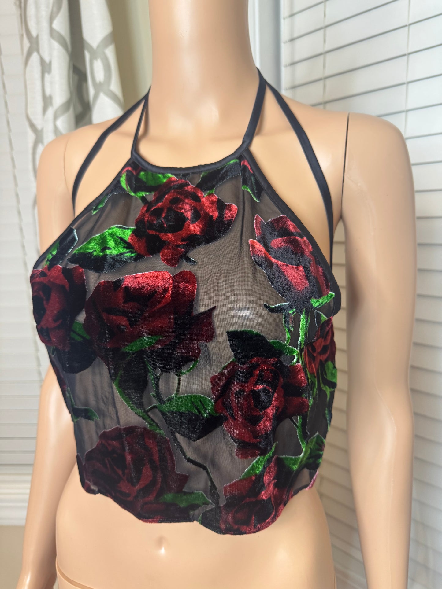 Savage x Fenty Exploded Floral Velvet & Chiffon Backless Sleep Crop Top