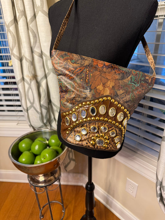 Genuine Leather Vintage Bejeweled Handbag