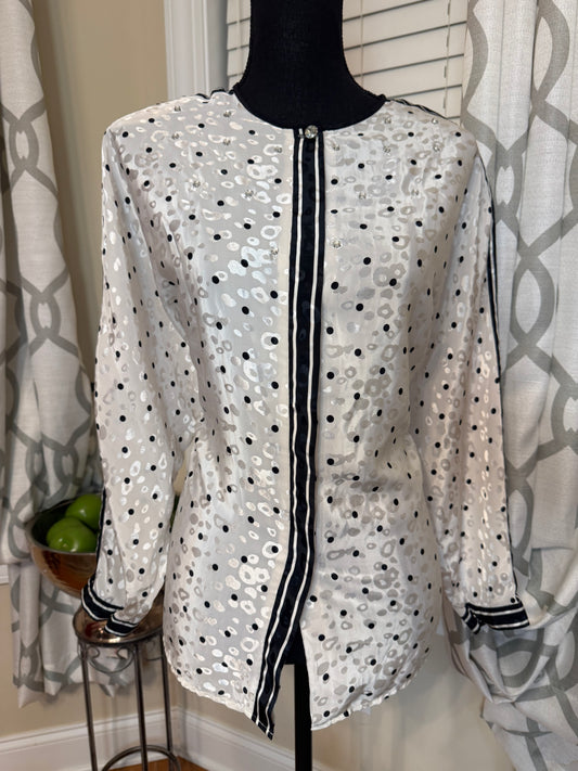 Vintage Personal Brand Polka Dot Blouse with Rhinestone Accents