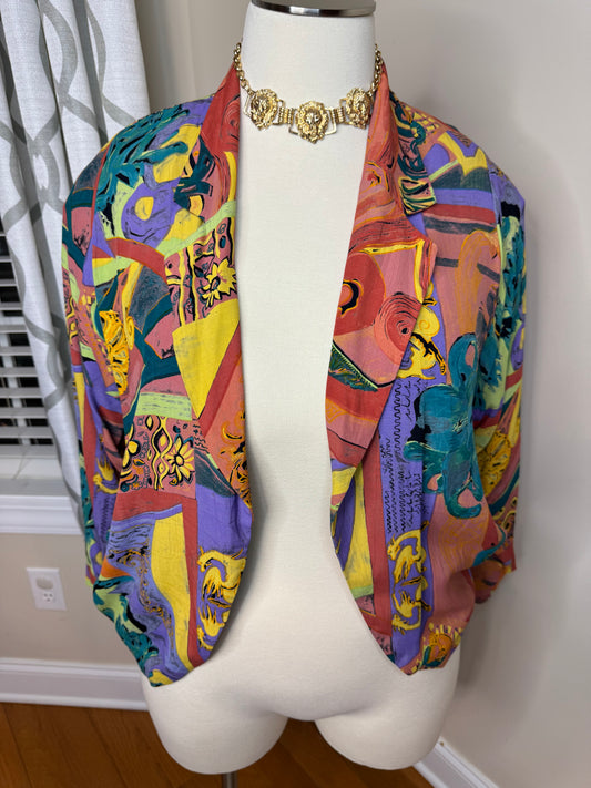 Vtg Karen Kane Multicolor Open Blazer