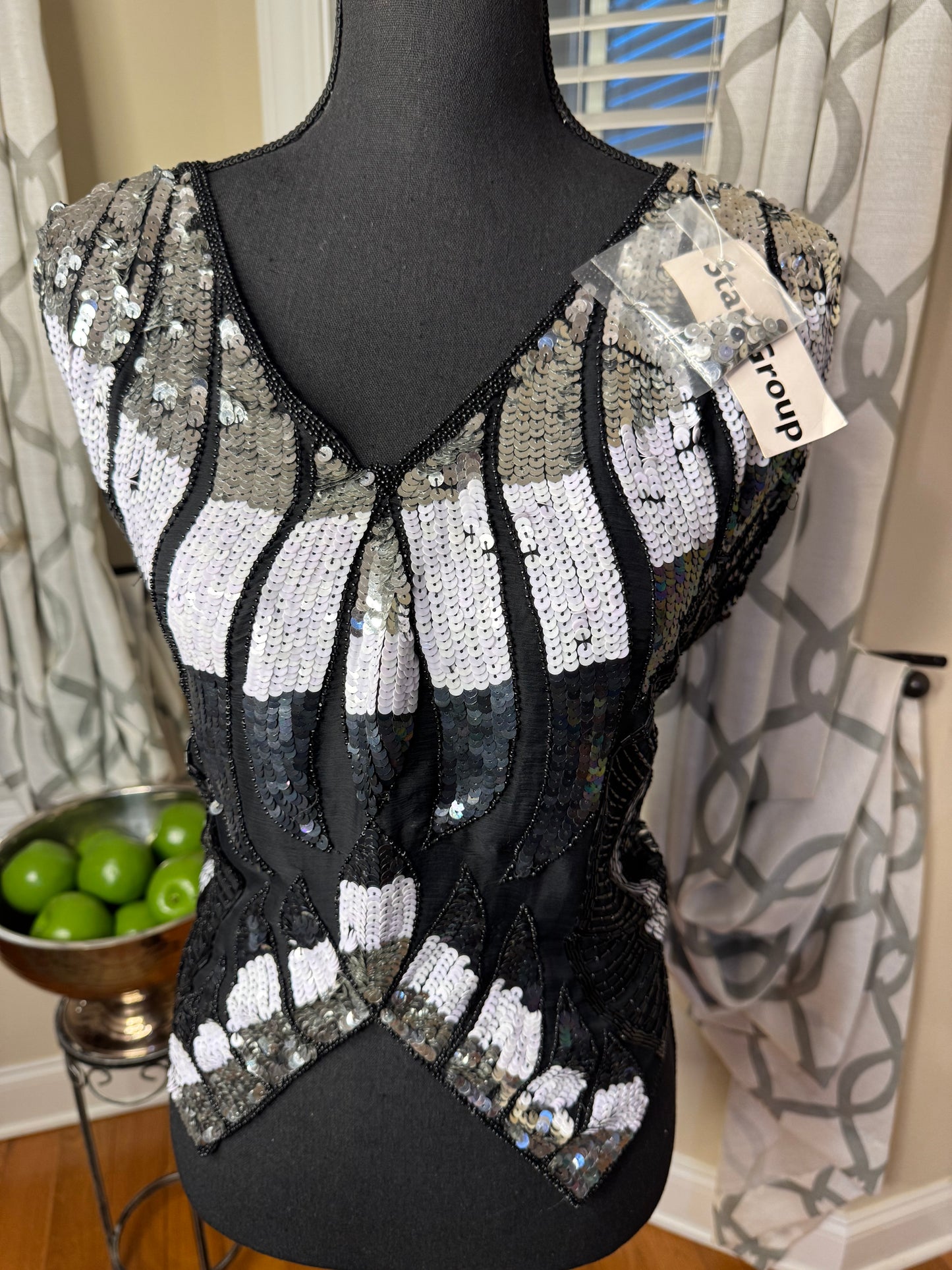 Vtg Deadstock Star Group Pure Silk SequinTop