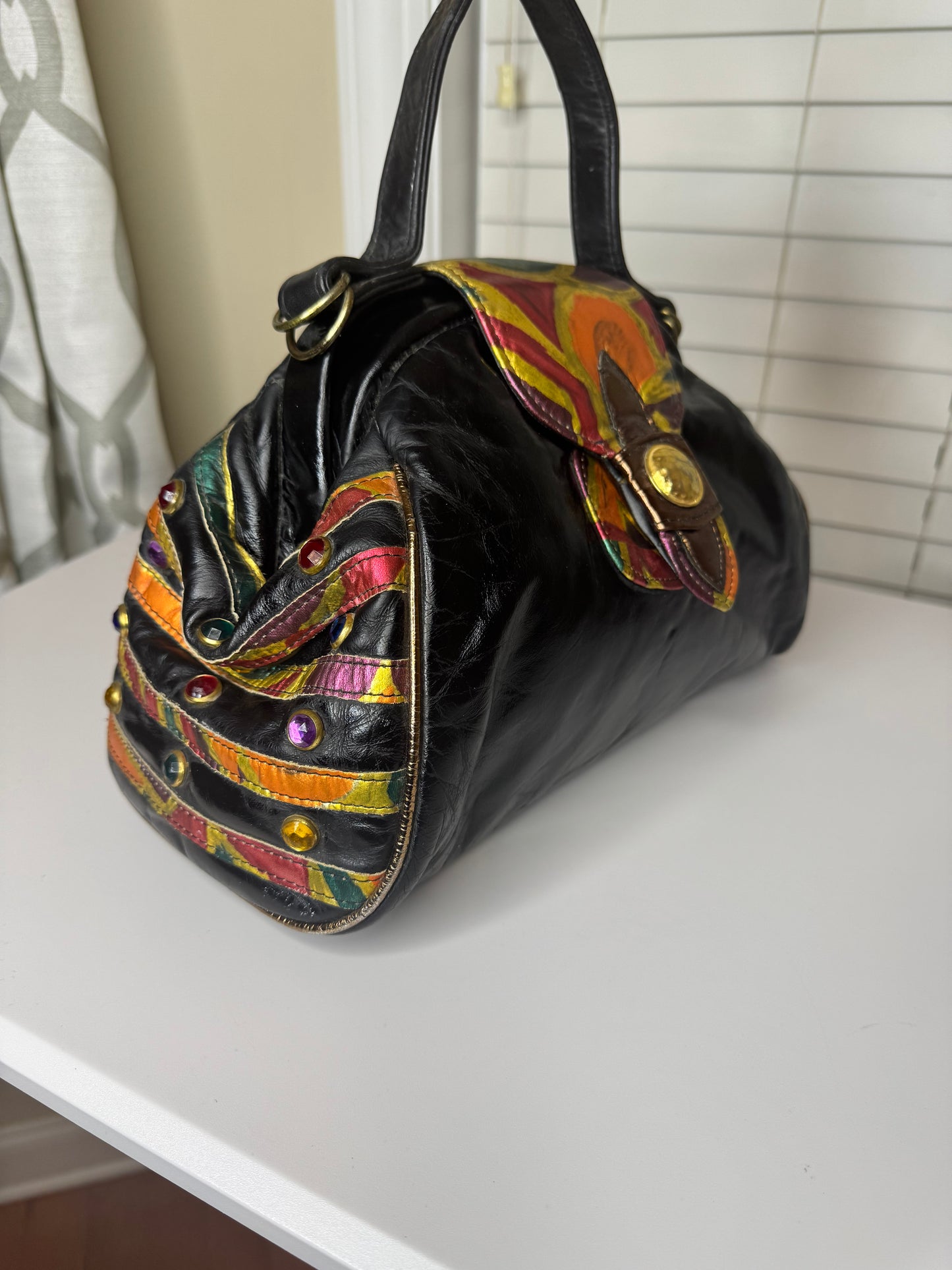 Bejeweled Vintage Abstract Painted Purse