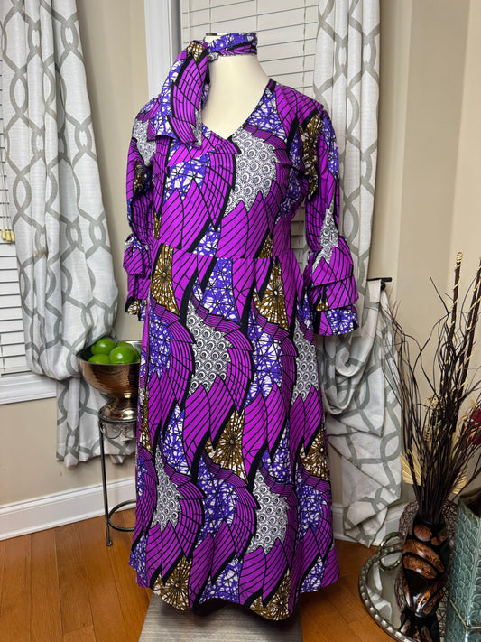 Ethnic Peint Dress with Head-wrap
