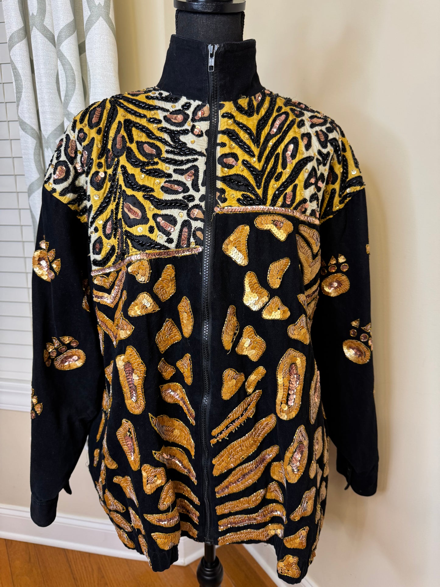 Vtg MODI Sequin and Animal Print Denim Jacket