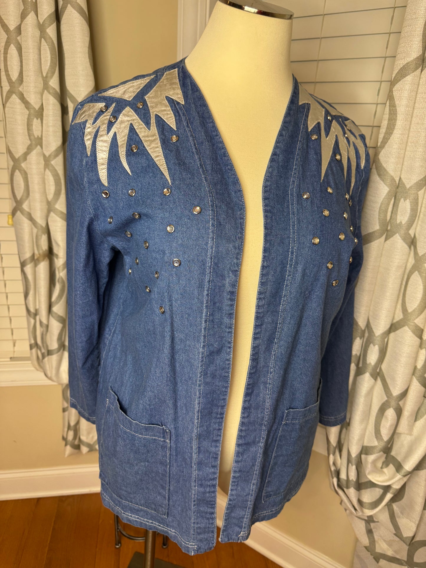 Phillip Noel Embroidered Bejeweled Denim Jacket
