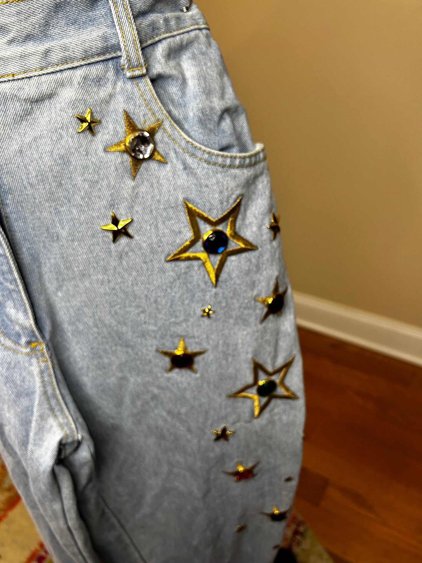 Monique Fashion's Bejeweled and Embroidered Denim Pants