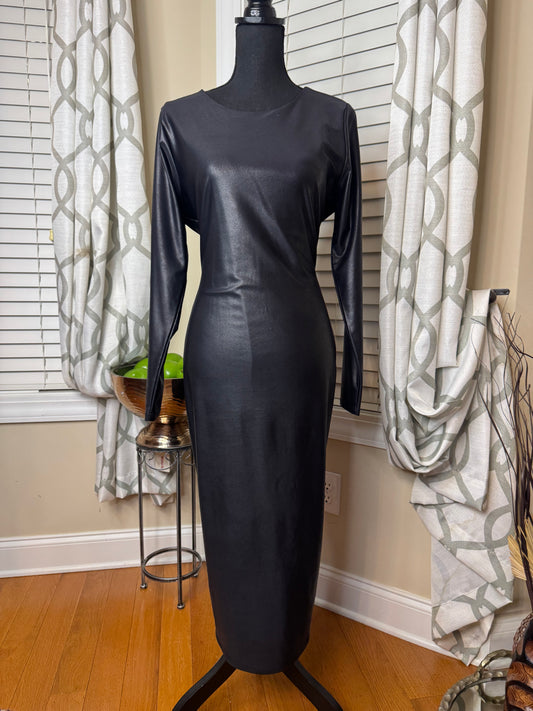 Naked Wardrobe Faux Liquid Leather Midi Dress