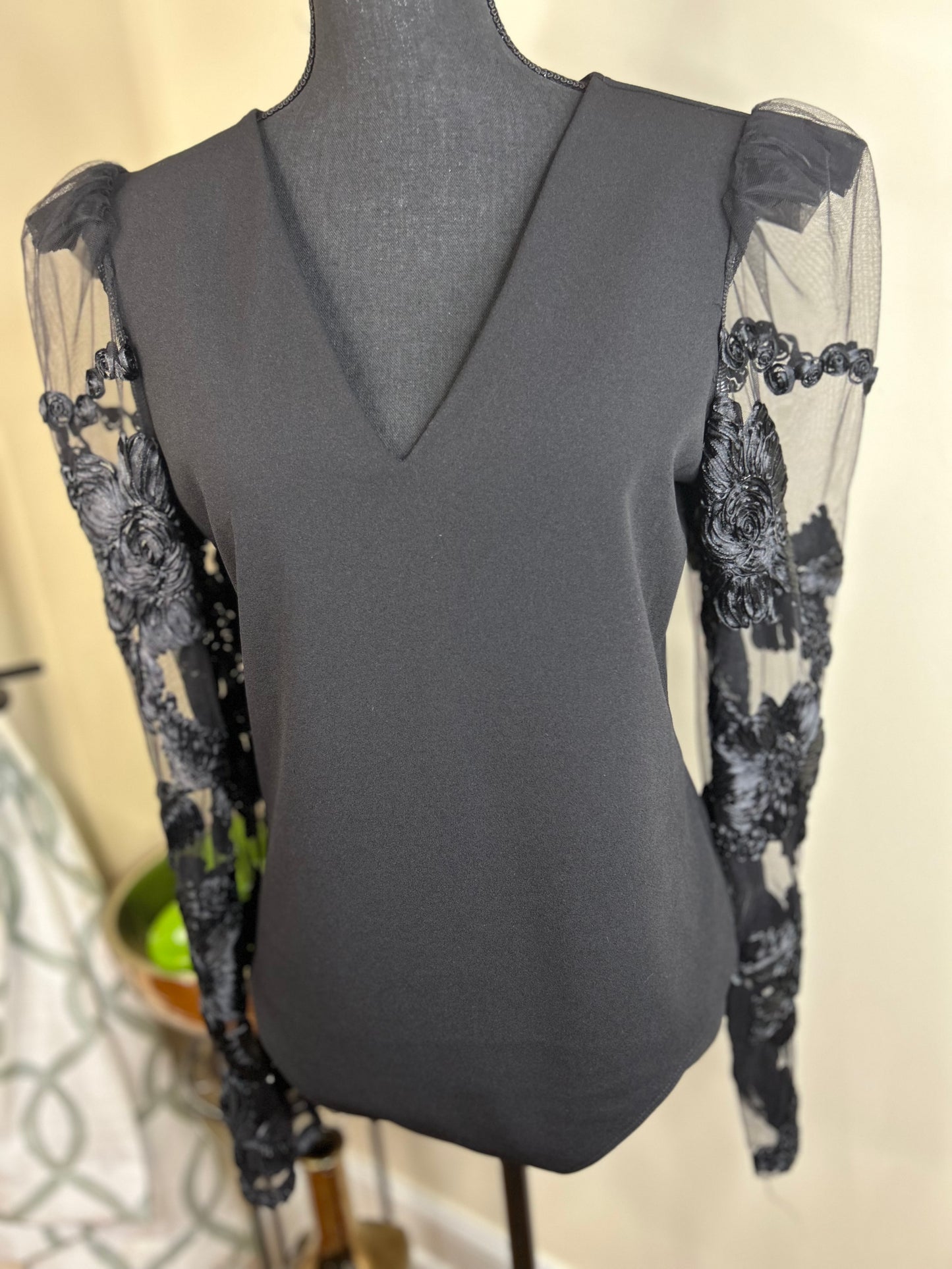 Express Floral Lace Puff Long Sleeve Bodysuit