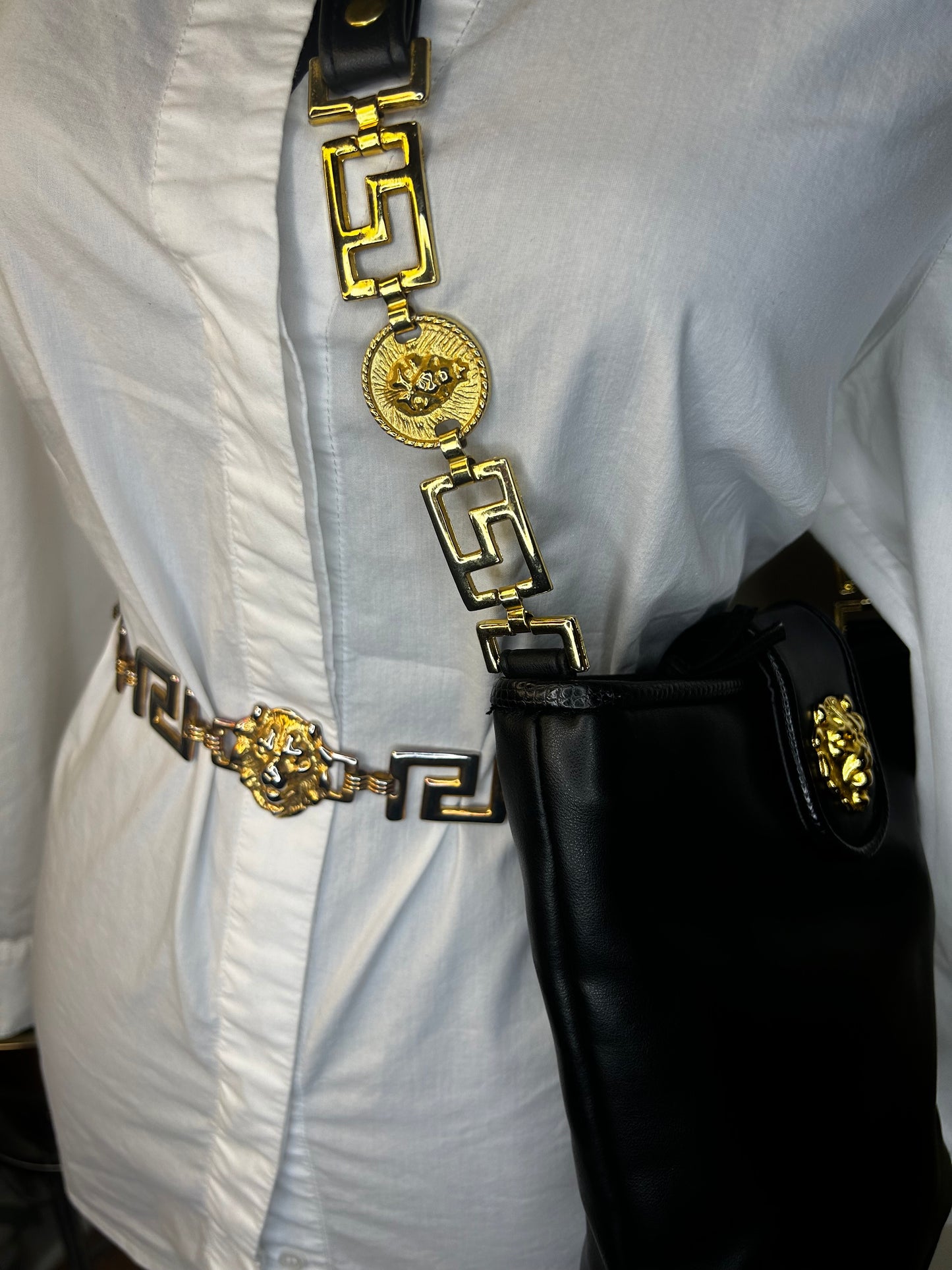 Vintage Lion Head Belt with Matching Lion Head Handbag