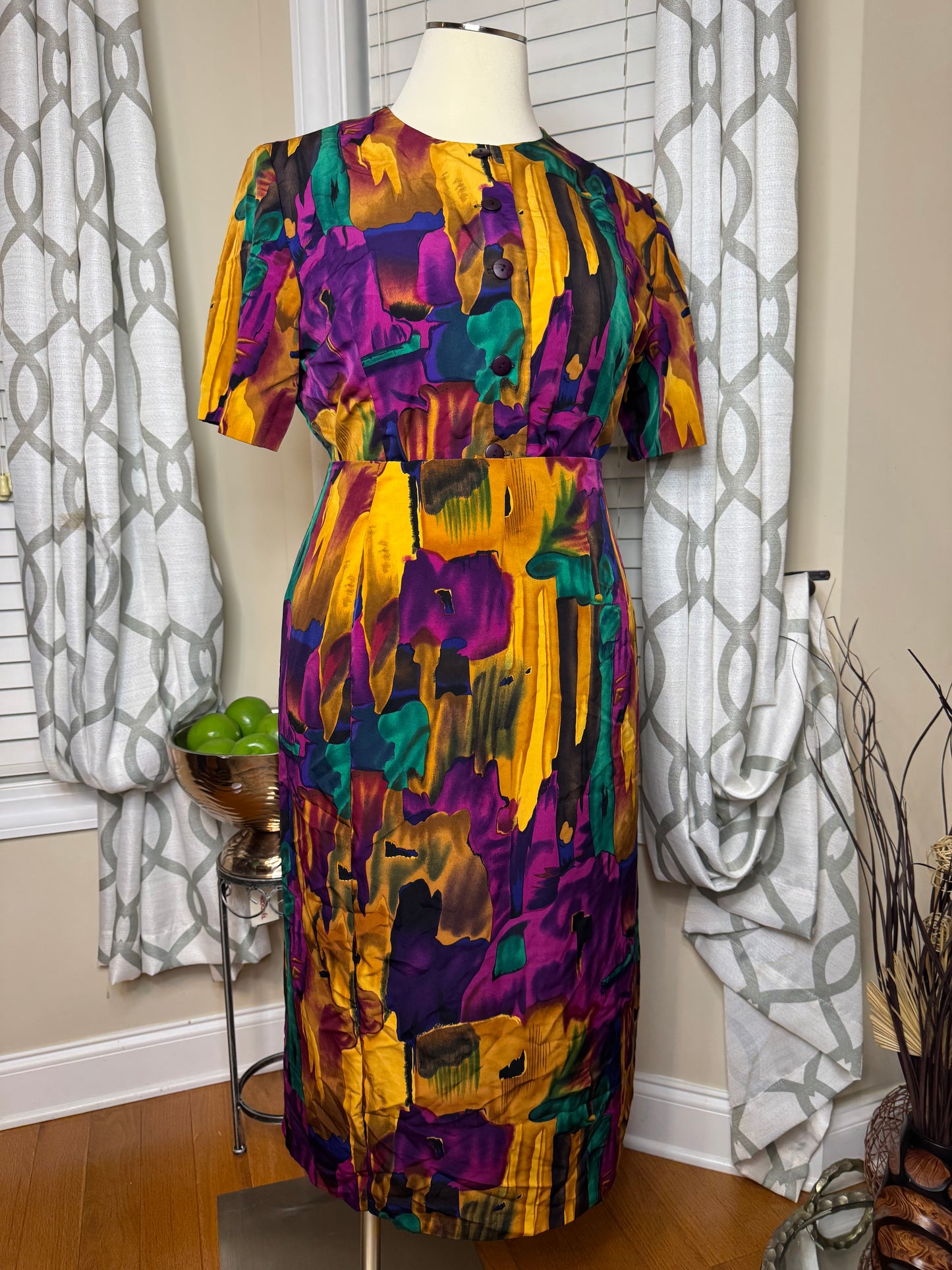 Vintage Abstract Print 2-Piece Wrap Skirt Set