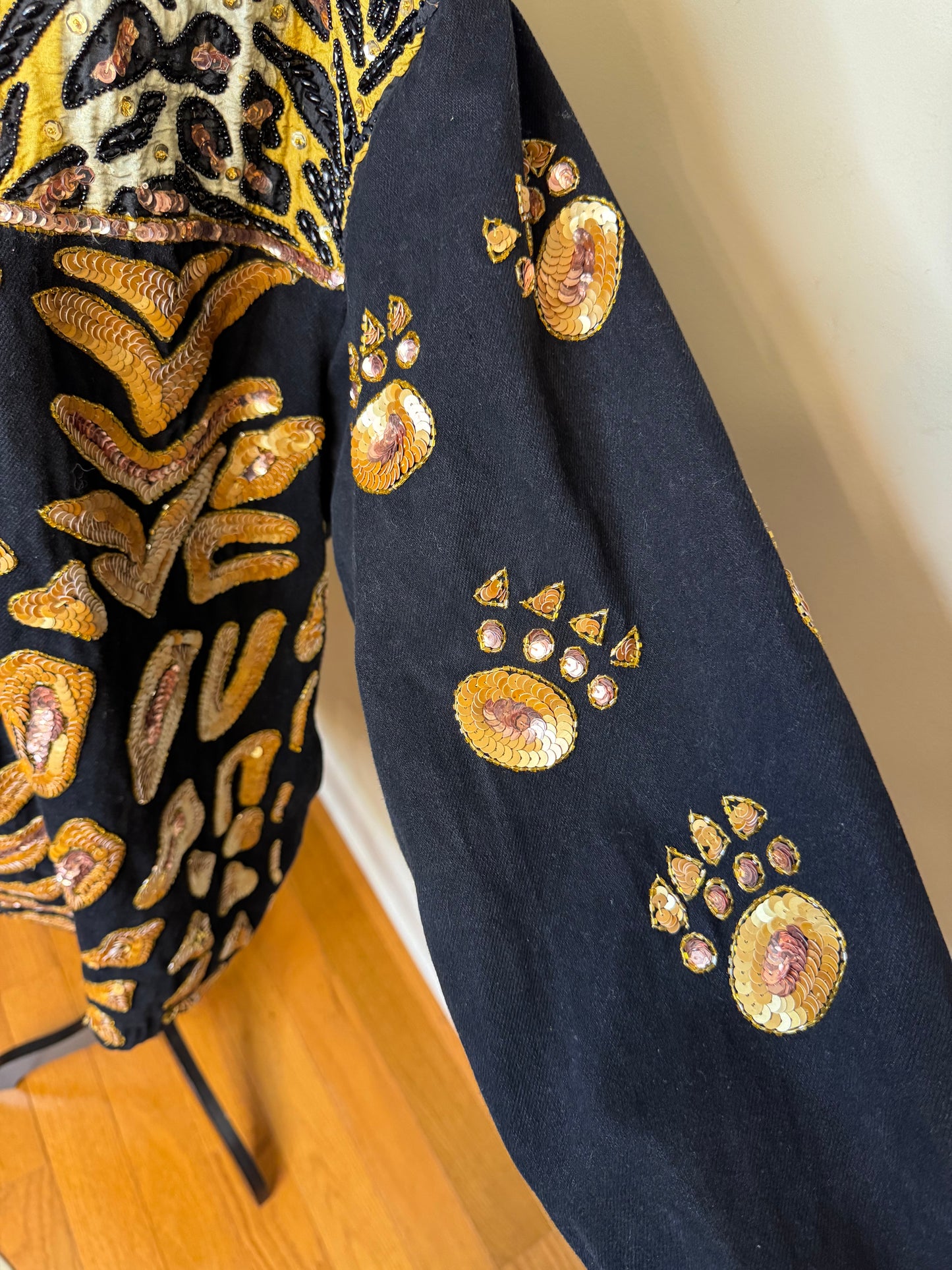 Vtg MODI Sequin and Animal Print Denim Jacket