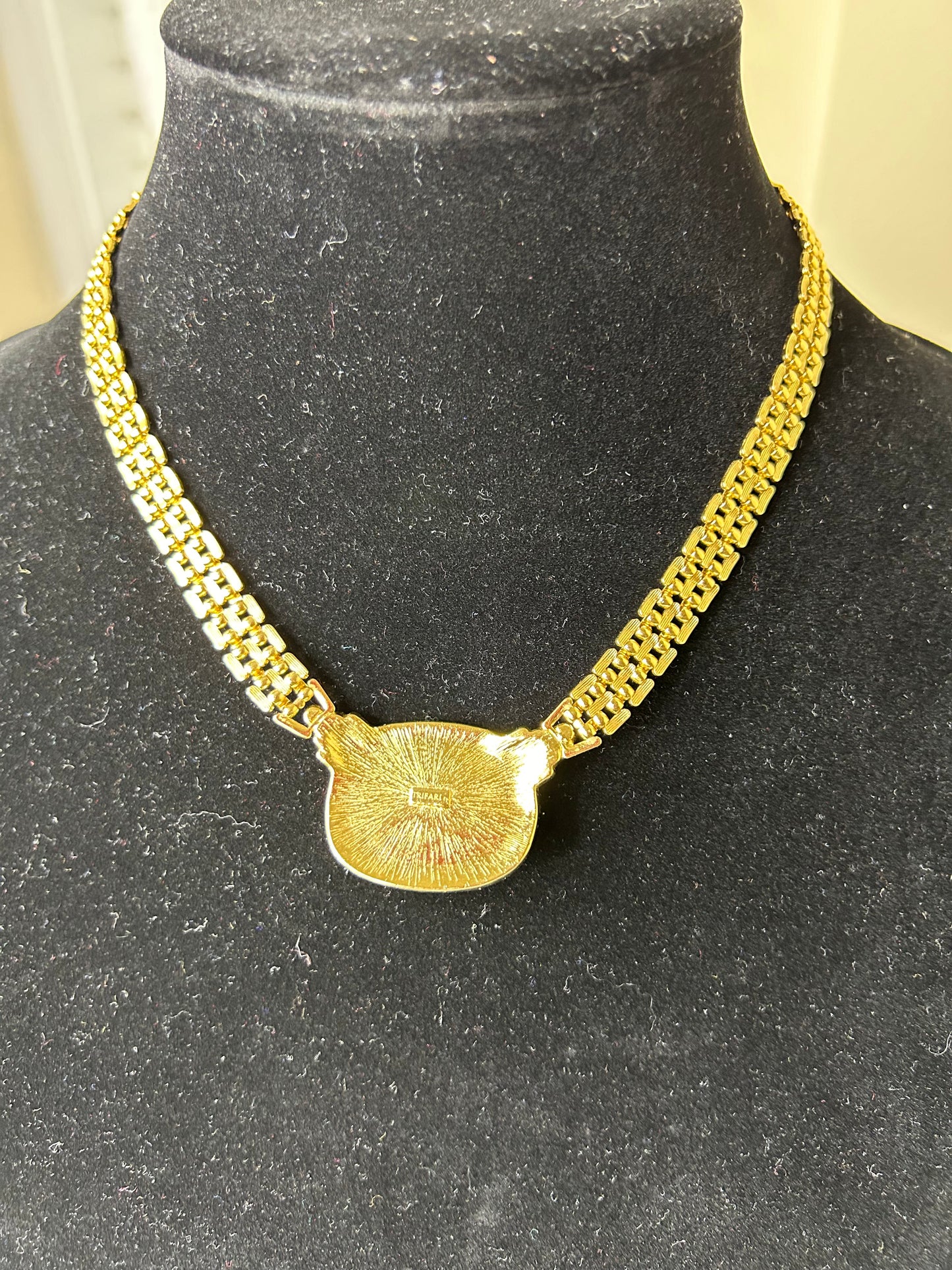 Gold and Black Trifari Stamped Necklace