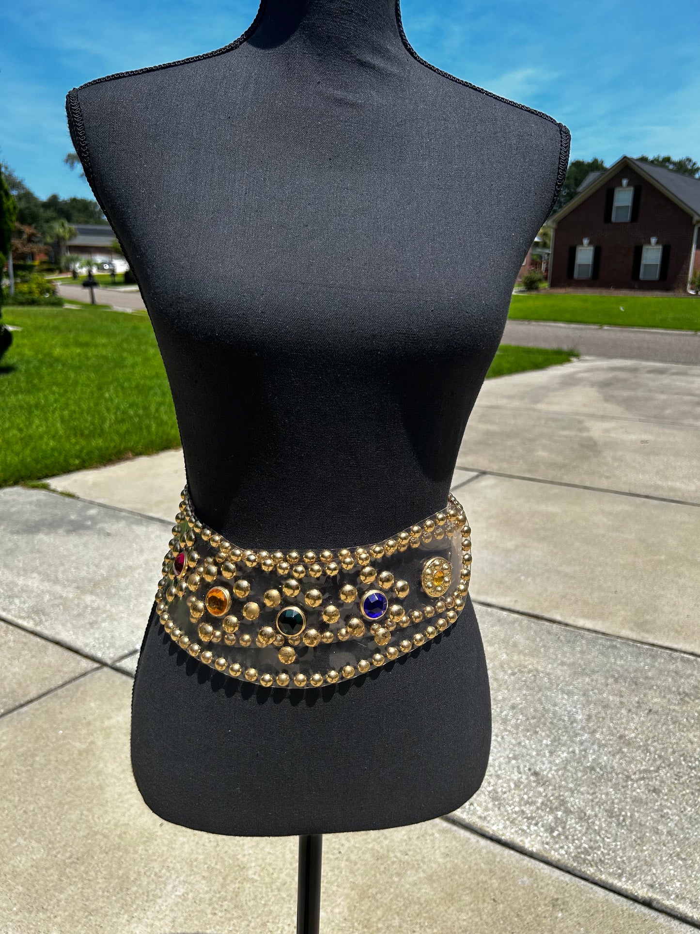 Bejeweled Clear Plastic Belt with Gold Studs