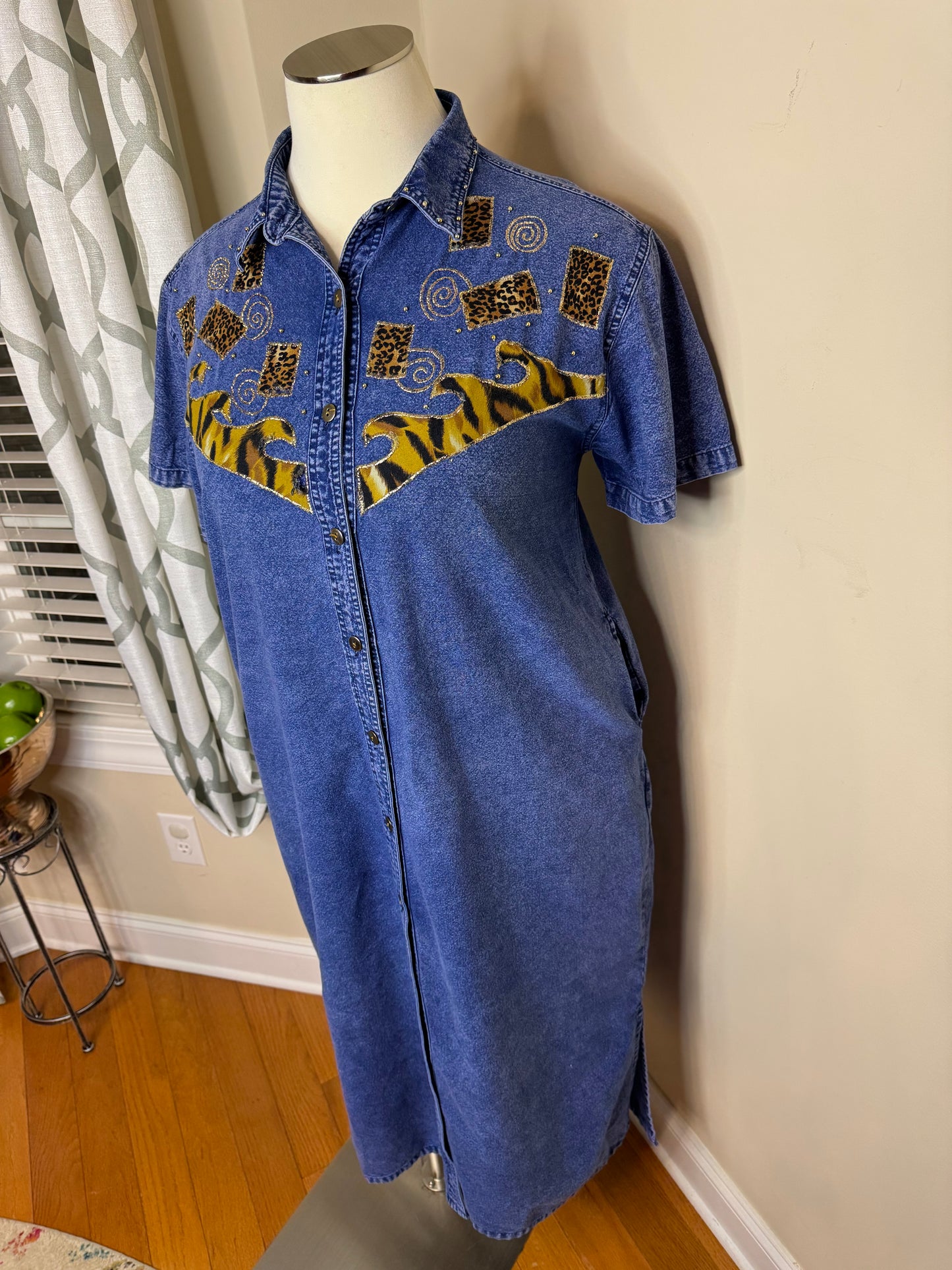 Vintage 80s Animal Print Embroidered Dress