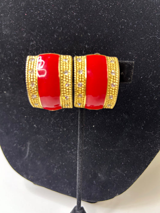Red Diamond Accented Clip-on Earrings
