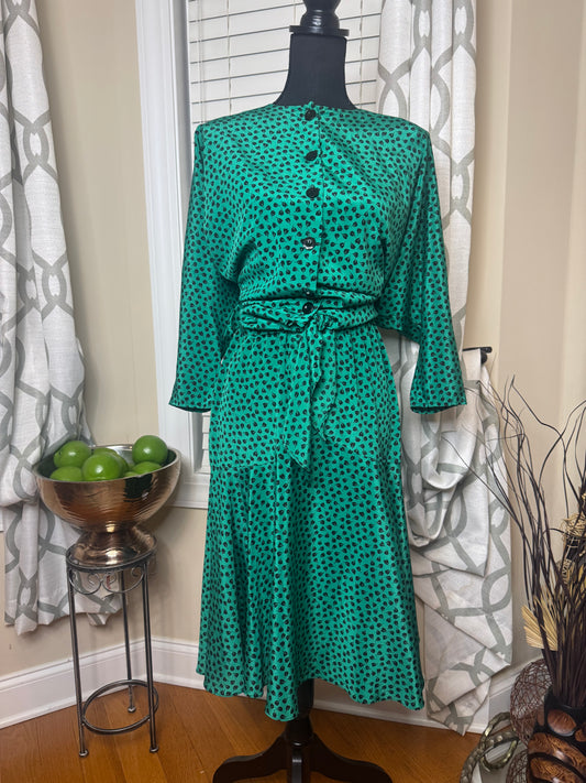Lady Carol Vintage Dolman Sleeve Tie-Waist 2-Piece Skirt Set