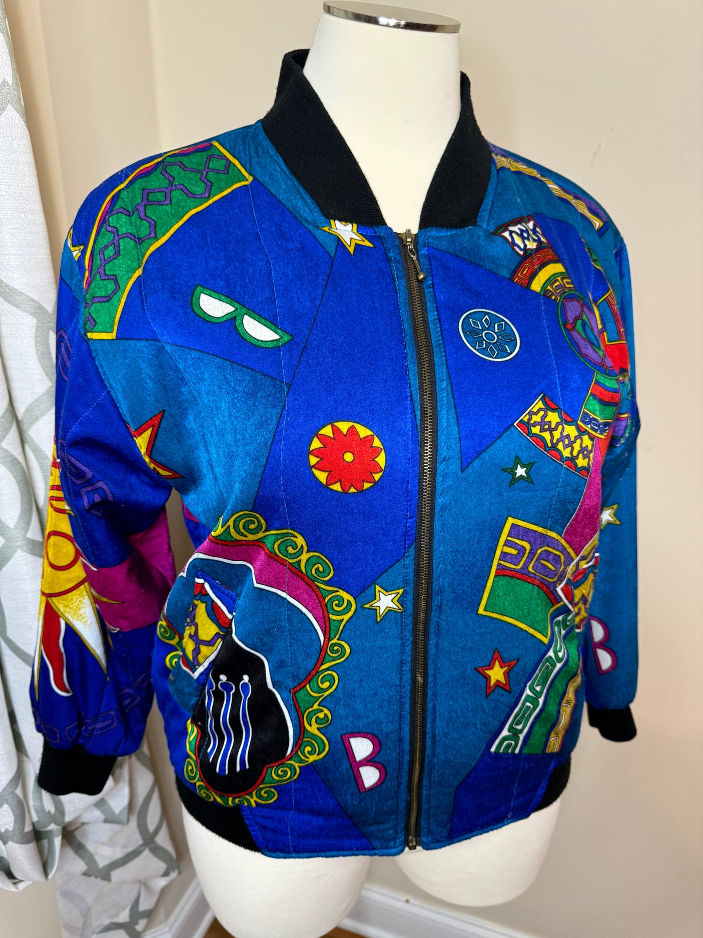 Vintage Janeve Abstract Print Bomber Jacket