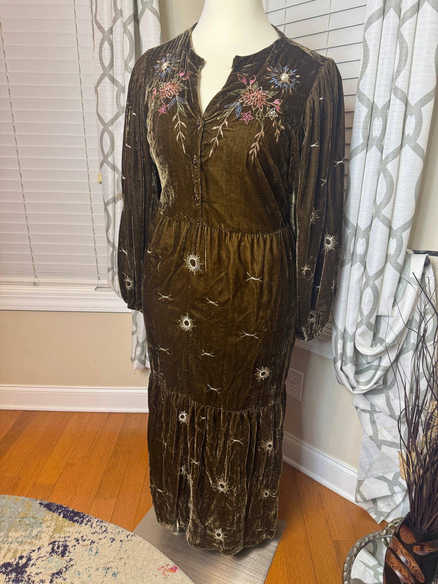 Johnny Was Wayward Fancies eShakti Velour Embroidered Dress