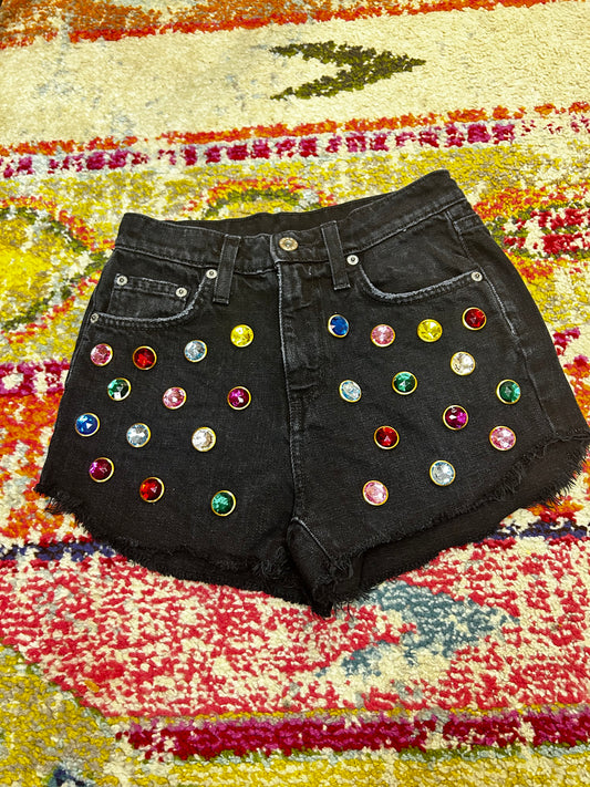 Bejeweled Carmar Studded Denim High Waisted Shorts