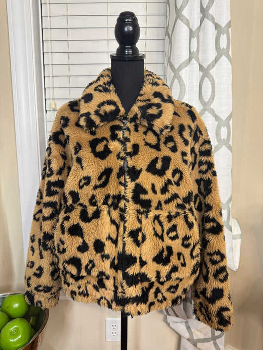 Bagatelle NYC Animal Print Faux Fur Bomber Jacket