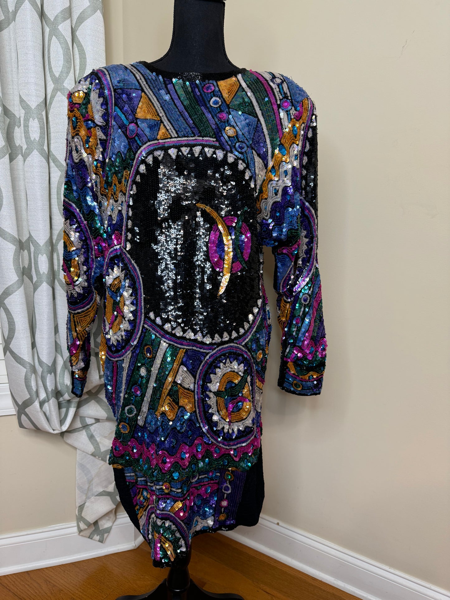 Judith Ann Creations 1980s Sequin Geometric Dress