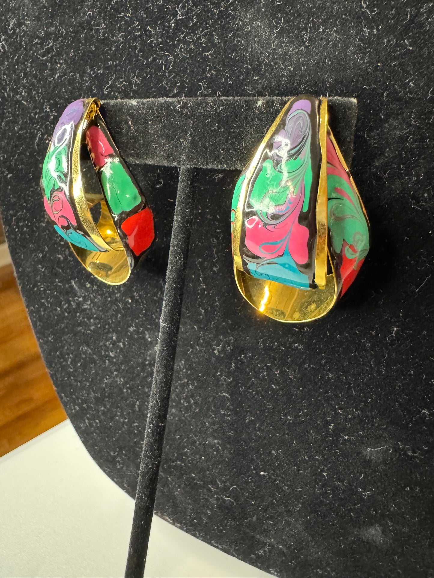 Vtg Abstract Pierced Multicolor Earrings
