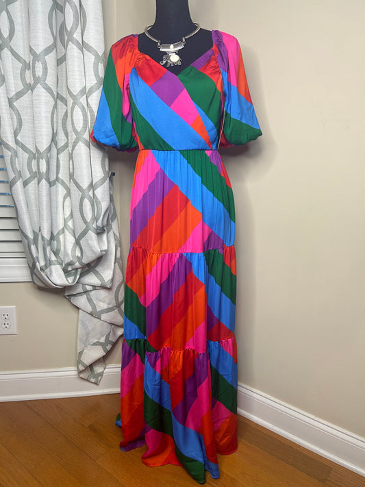 Skies are Blue Rainbow Maxi Dress NWT