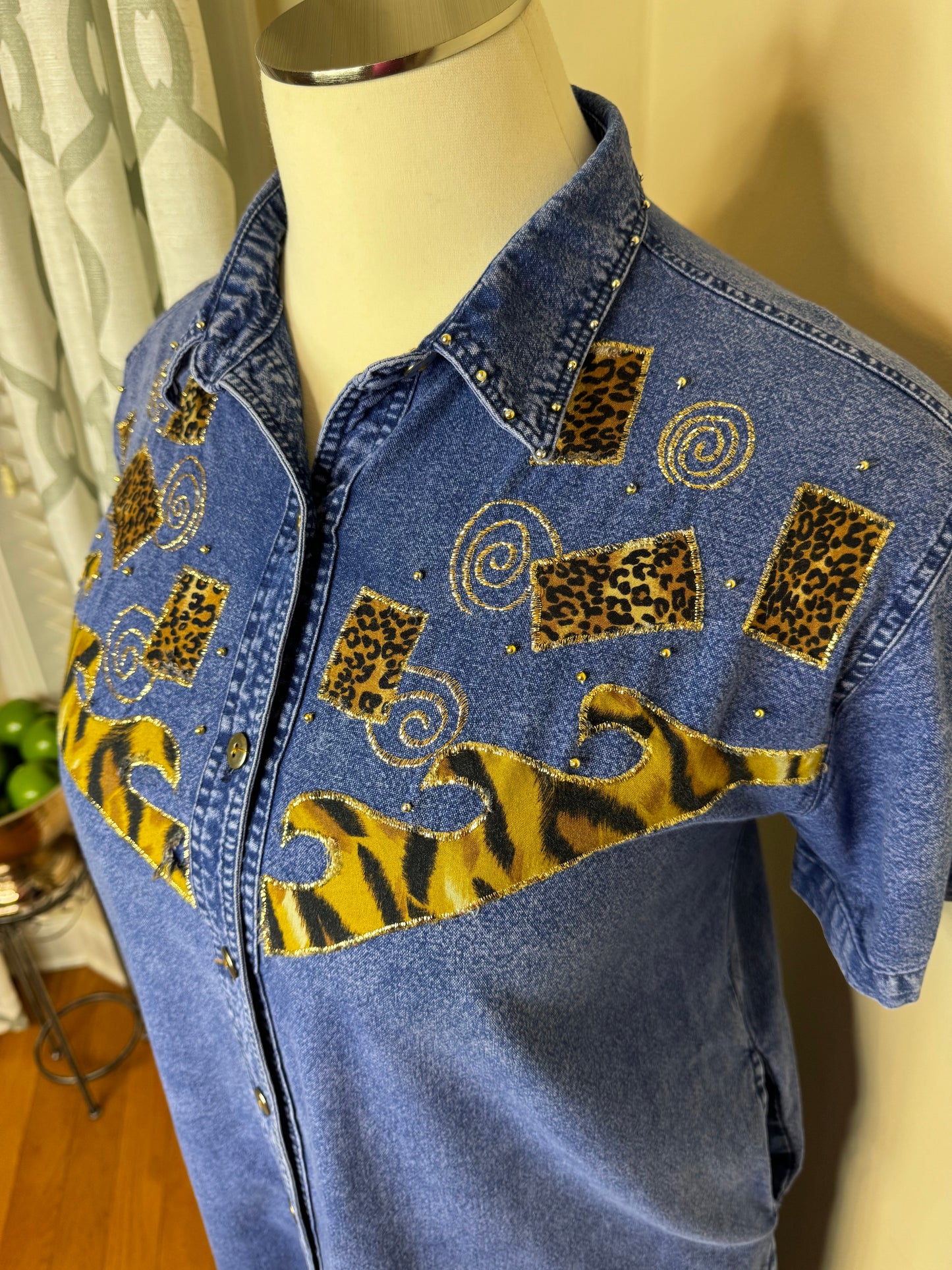 Vintage 80s Animal Print Embroidered Dress