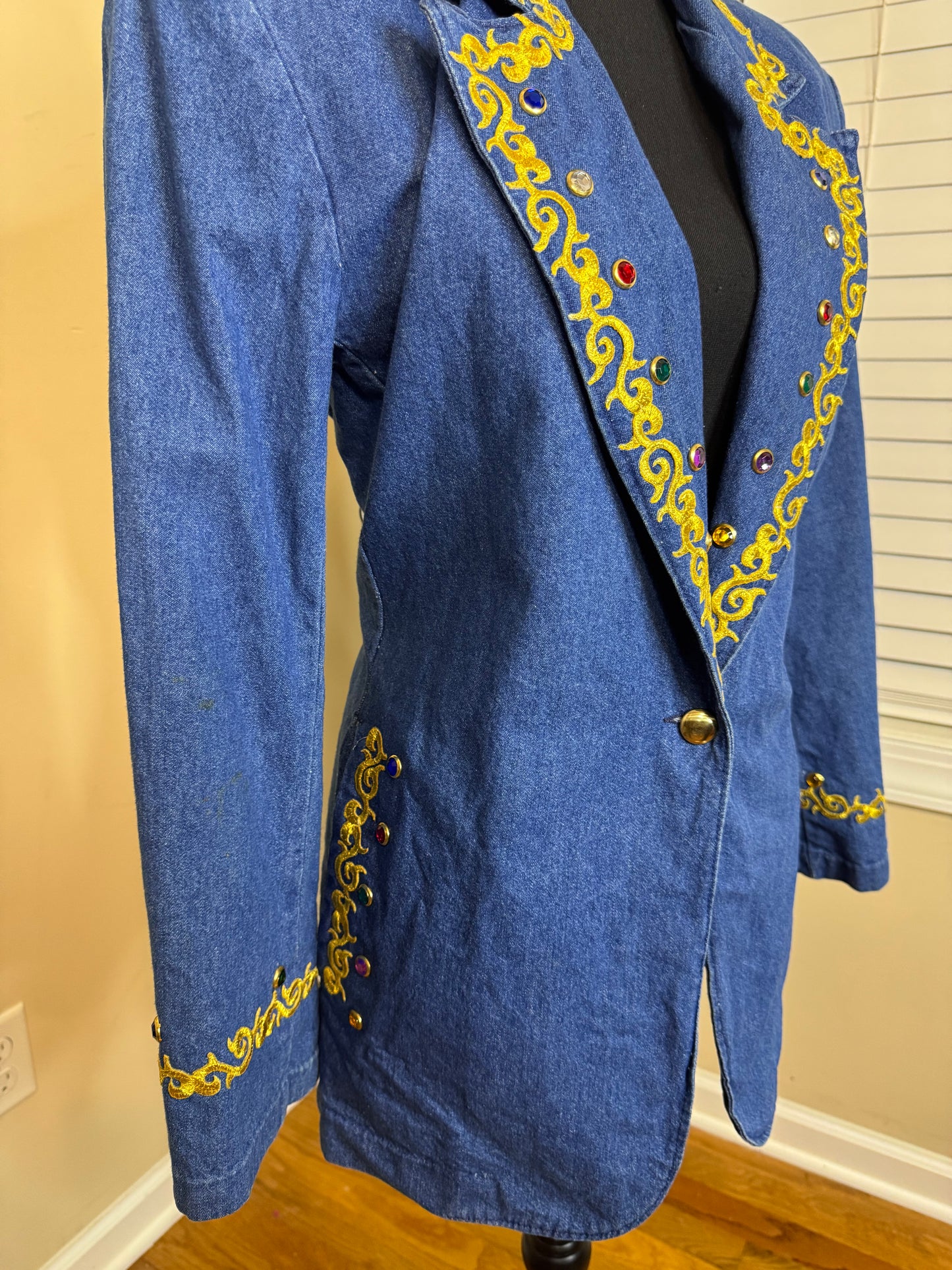 Vtg Gepetto Bejeweled and Embroidered Denim Jacket