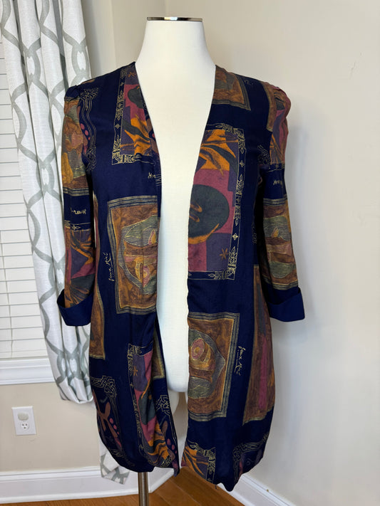 Vtg Muted Tone Open Duster Blazer/Duster