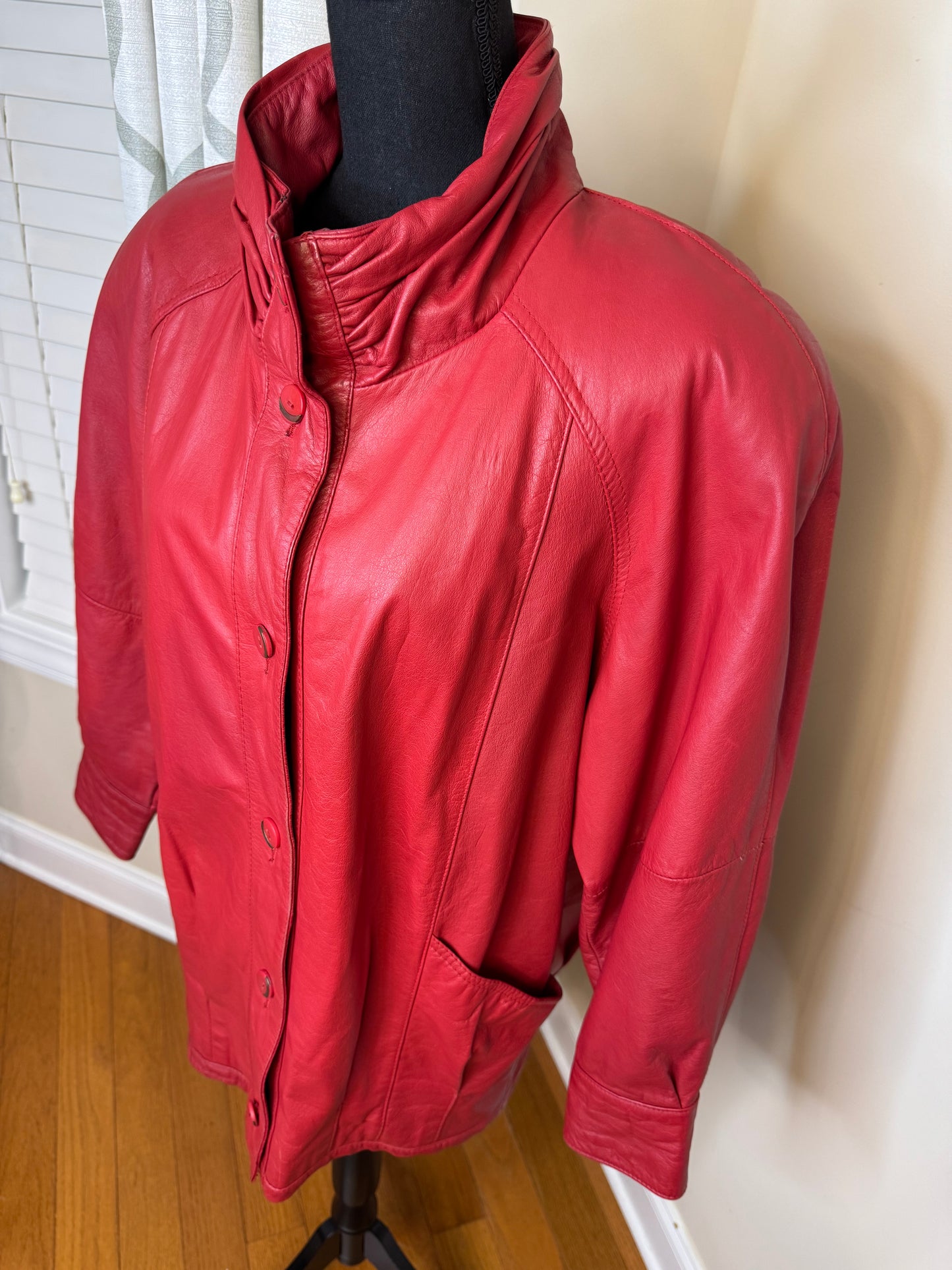 Vtg Pelle 100% Genuine Leather Red Bomber