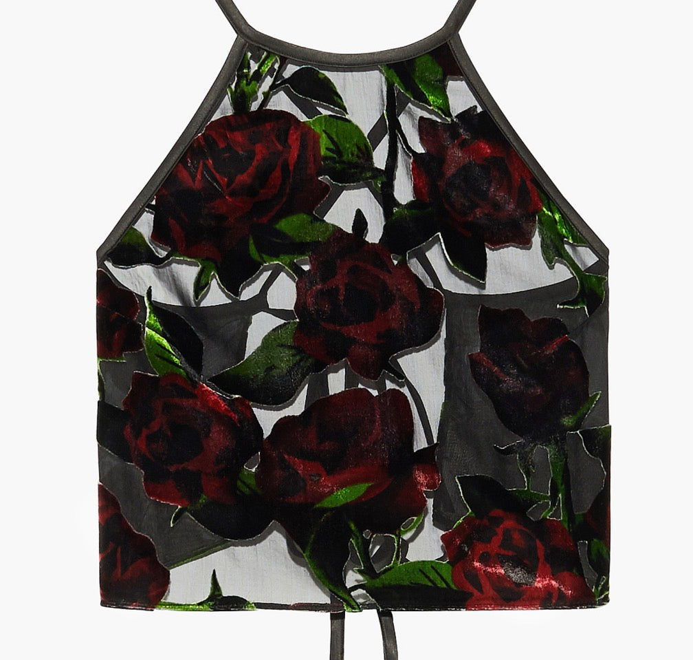 Savage x Fenty Exploded Floral Velvet & Chiffon Backless Sleep Crop Top