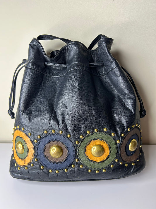 Lido Drawstring Bucket Bag with Gold Studs