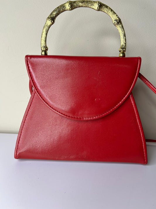 Vintage Leather Purse with Gold Handle