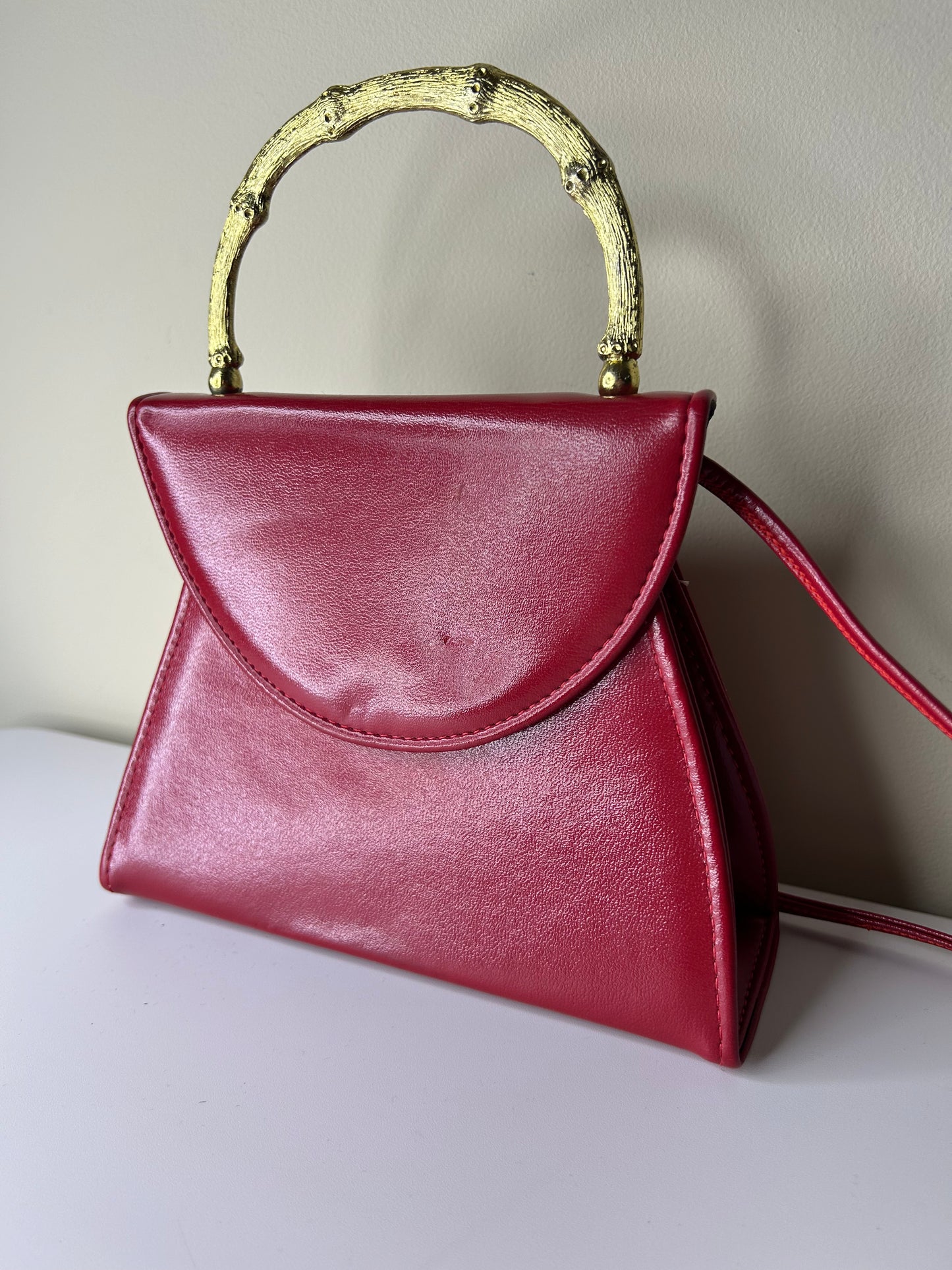Vintage Leather Purse with Gold Handle