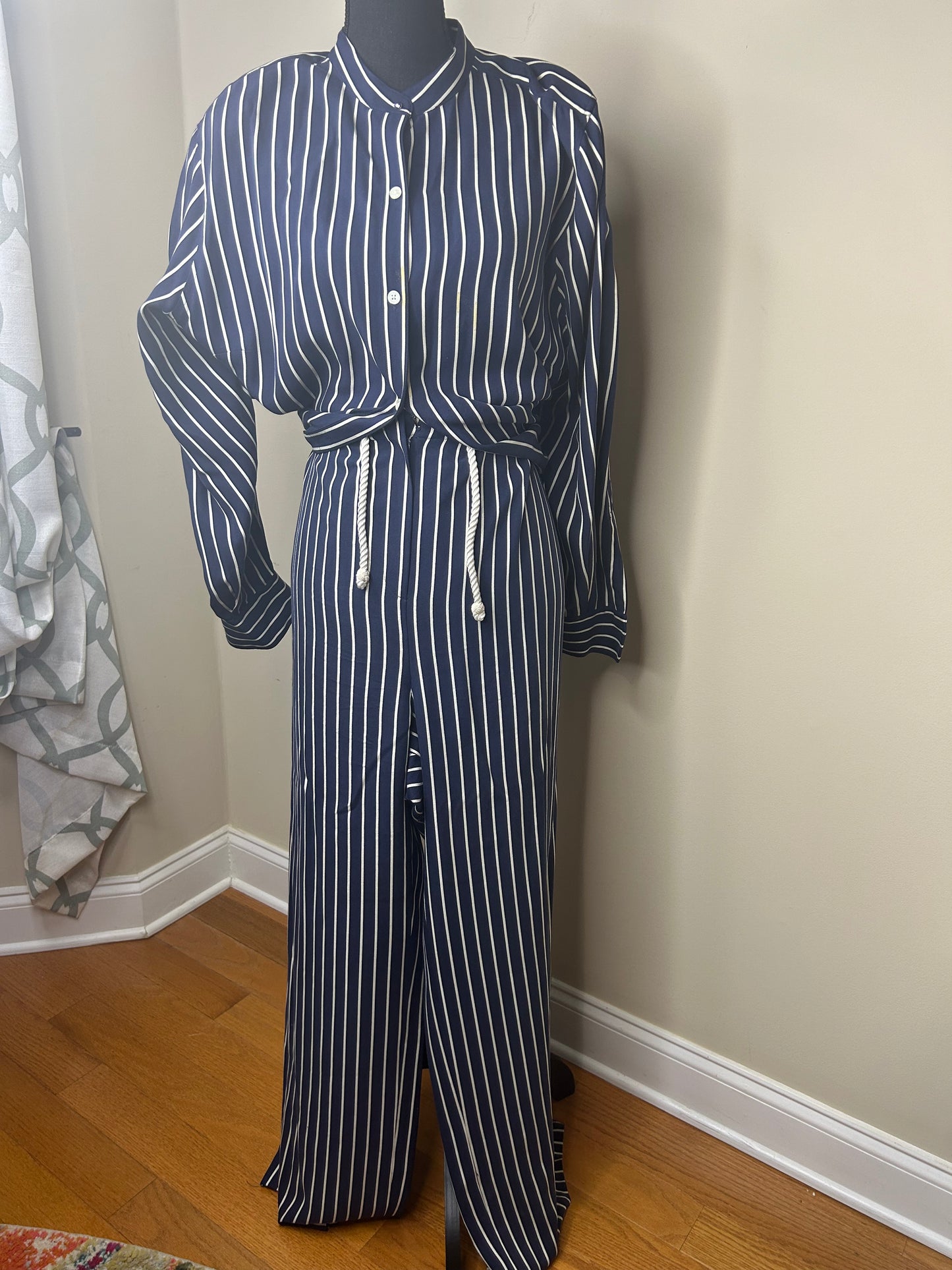 Ralph Lauren 2-Piece Navy Blue and White Striped Pant Set