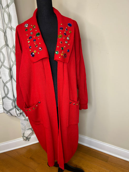Red Essence Colorful Bejeweled Duster