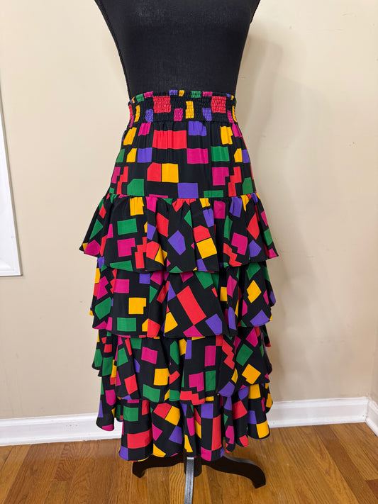Vtg Abstract Print Multi-tiered Skirt