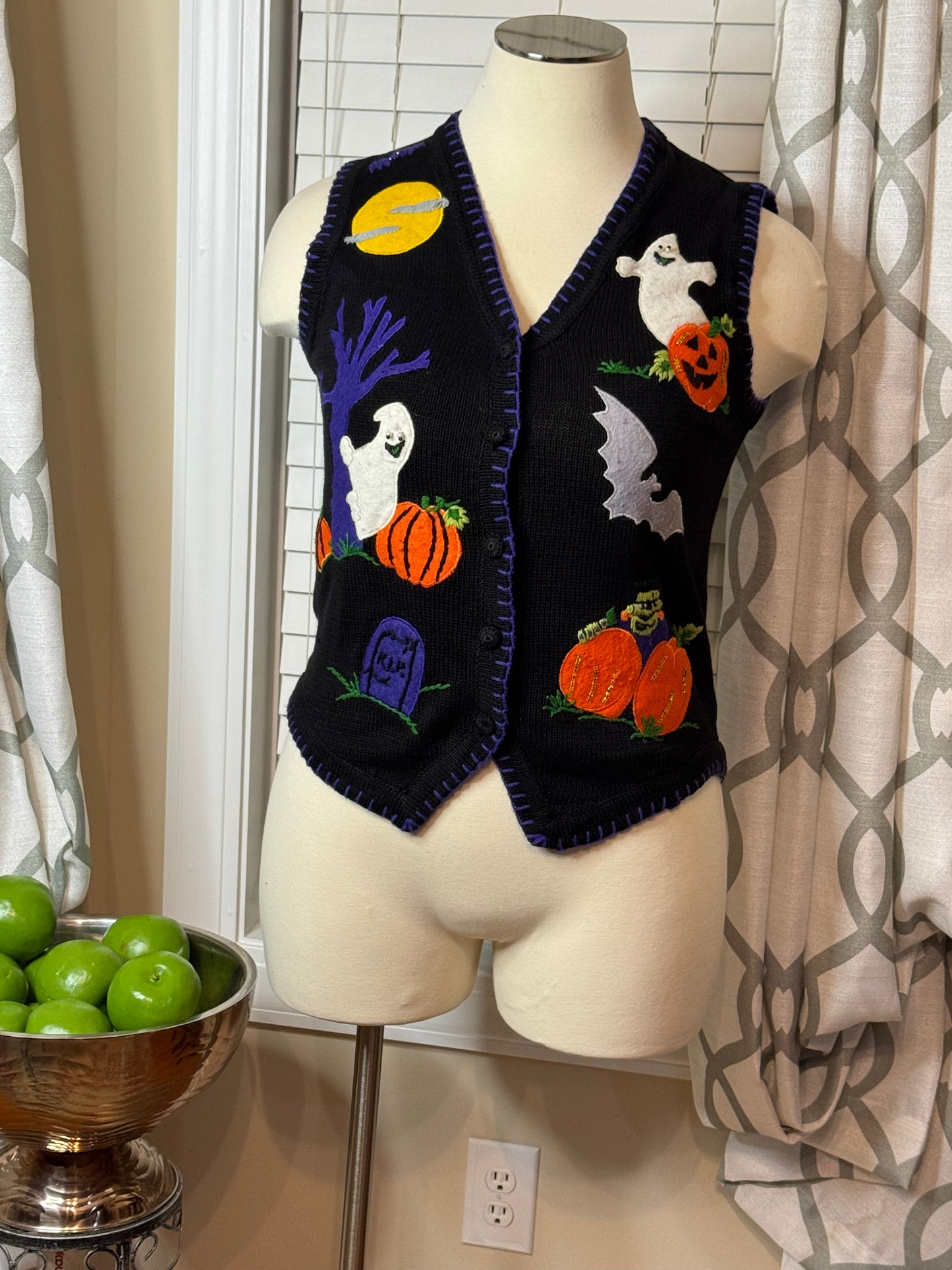 Studio Collection Halloween Embroidered Sweater Vest