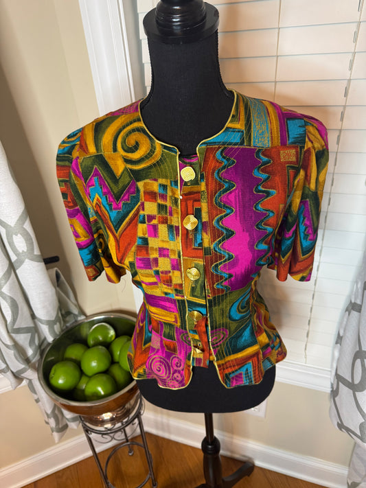 Lady Carol of New York Vintage Abstract Print Cropped Top/Shacket￼