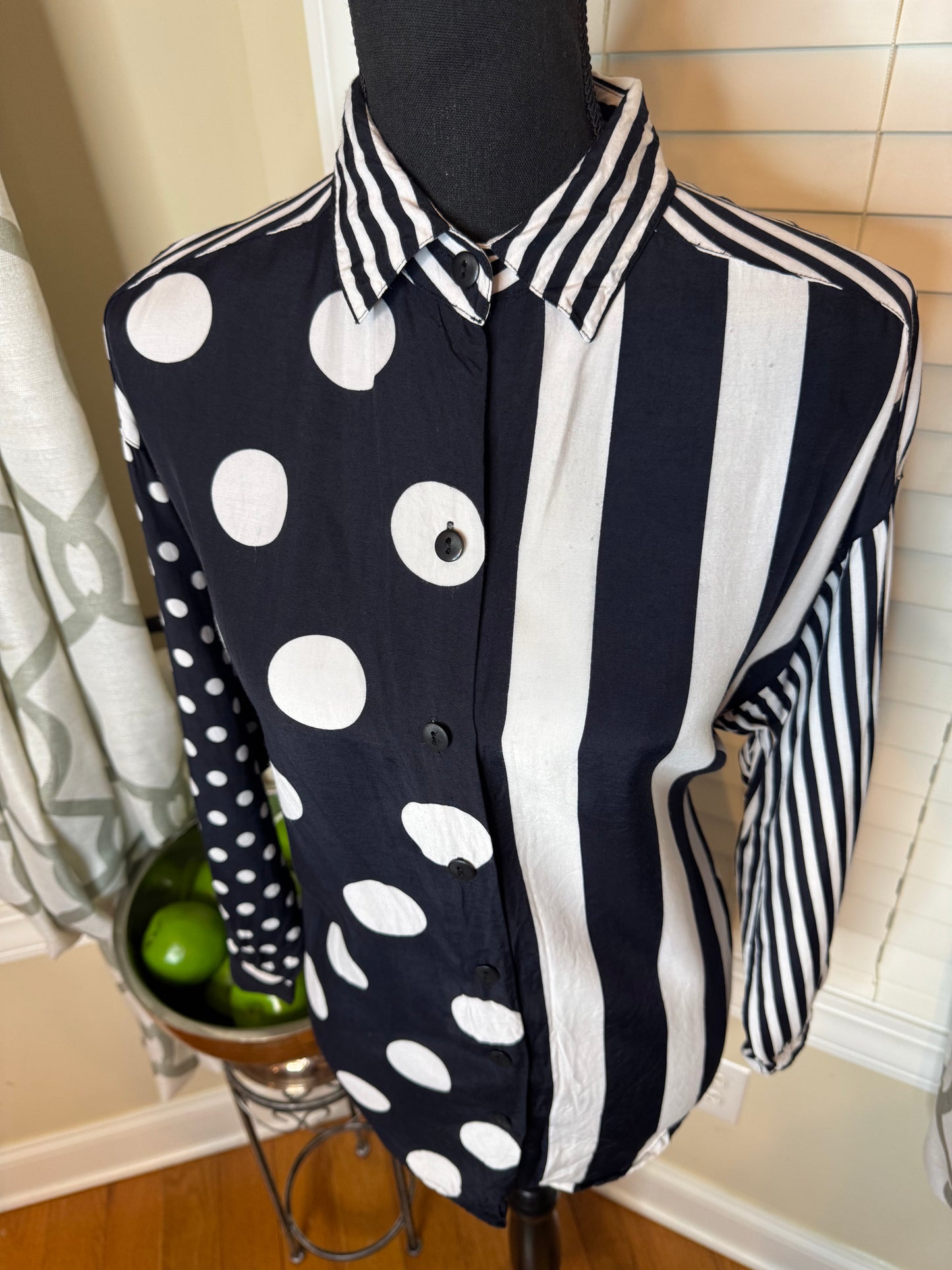 Vintage Limited Black and White Polkadot and Stripe Shirt ￼